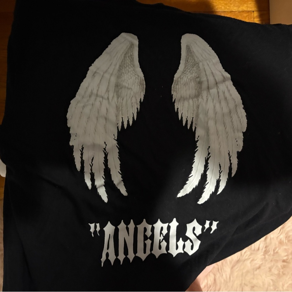 Black T-Shirt with White Angel Wings Print